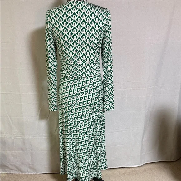 Boden Green and White Long Sleeve Wrap-Style Midi Maxi Dress 8R - Picture 4 of 8